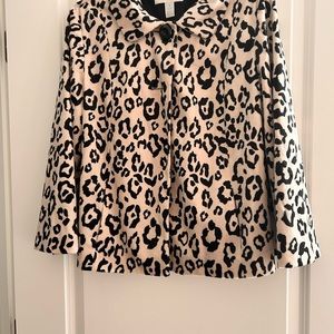 Chico’s faux fur leopard swing coat.